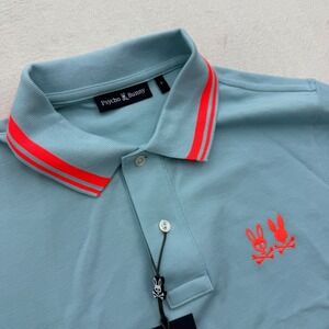 Psycho Bunny Kingwood Pique Polo Mens 5 M Medium Seafoam Blue Neon Orange Easter